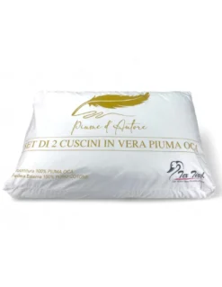 Guanciali Piume d'Autore, Set di 2 Cuscini Letto Matrimoniale Piuma d'Oca 50x80 cm, 1100g, Morbidi, Ipoallergenici e Ergonomici