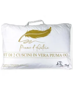 Guanciali Piume d'Autore, Set di 2 Cuscini Letto Matrimoniale Piuma d'Oca 50x80 cm, 1100g, Morbidi, Ipoallergenici e Ergonomici