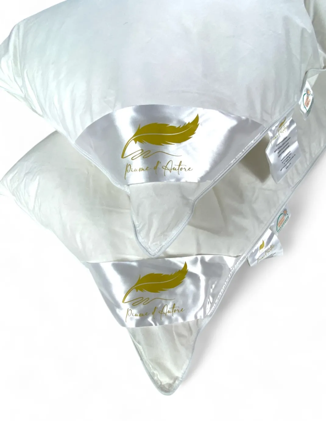 Guanciali Piume d'Autore, Set di 2 Cuscini Letto Matrimoniale Piuma d'Oca 50x80 cm, 1100g, Morbidi, Ipoallergenici e Ergonomici