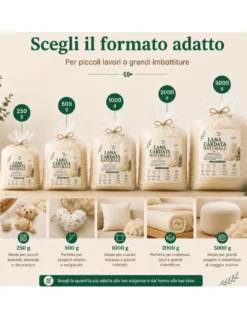 Lana Cardata Naturale per Imbottitura Cuscini, Materassi, Peluche e Artigianato