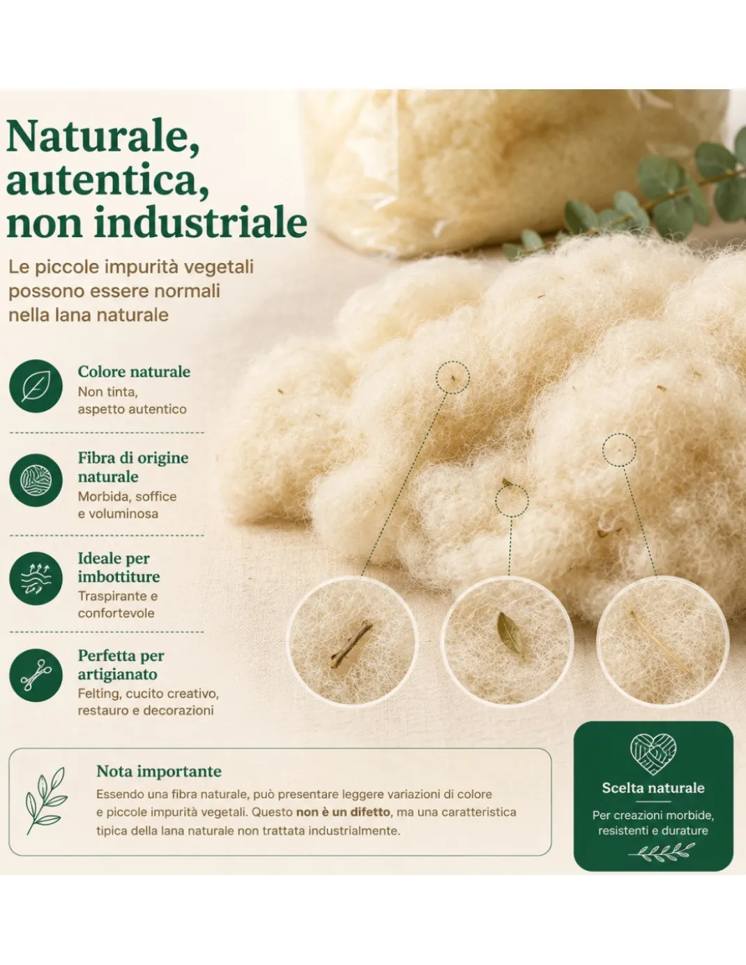 Lana Cardata Naturale per Imbottitura Cuscini, Materassi, Peluche e Artigianato