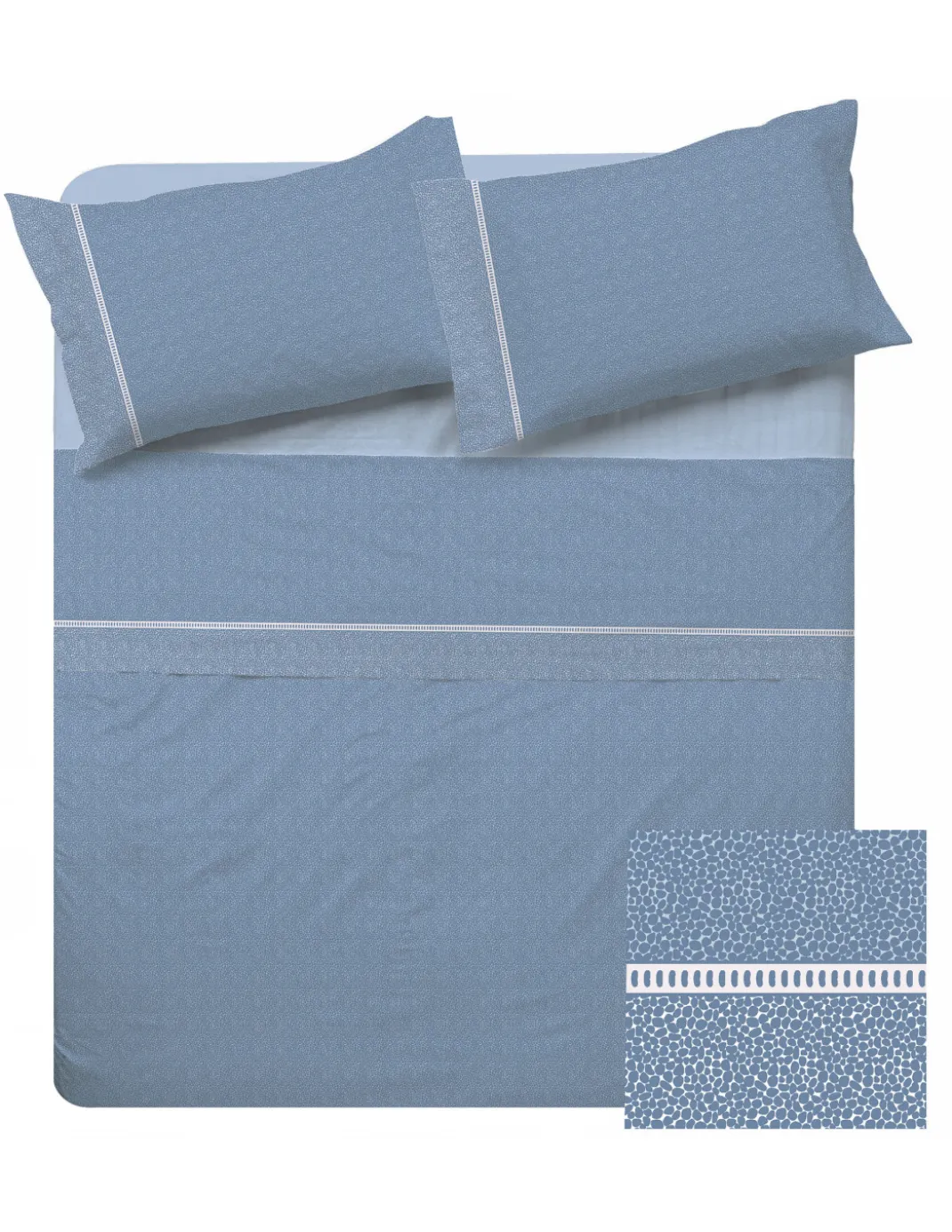 Lenzuola Matrimoniali Cotone Completo MAXI Tex Family - Design Moderno "Time" Colore Azzurro