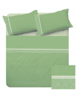 Lenzuola Matrimoniali Cotone Completo MAXI Tex Family - Design Moderno "Time" Colore Verde
