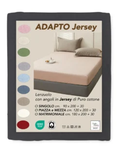 Lenzuola Sotto con Angoli Adapto Jersey Antracite - Cotone Elasticizzato H30cm - Singolo, Piazza e Mezza, Matrimoniale