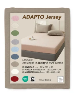 Lenzuola Sotto con Angoli Adapto Jersey Tortora - Cotone Elasticizzato H30cm - Singolo, Piazza e Mezza, Matrimoniale