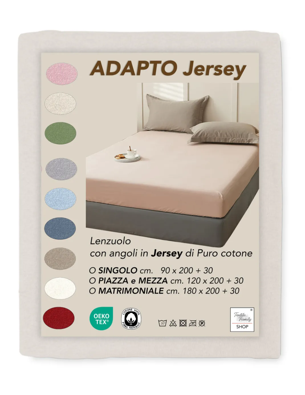 Lenzuola Sotto con Angoli Adapto Jersey Panna - Cotone Elasticizzato H30cm - Singolo, Piazza e Mezza, Matrimoniale