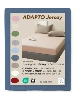 Lenzuola Sotto con Angoli Adapto Jersey Blu - Cotone Elasticizzato H30cm - Singolo, Piazza e Mezza, Matrimoniale