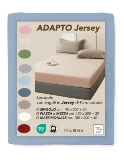 Lenzuola Sotto con Angoli Adapto Jersey Azzurro - Cotone Elasticizzato H30cm - Singolo, Piazza e Mezza, Matrimoniale