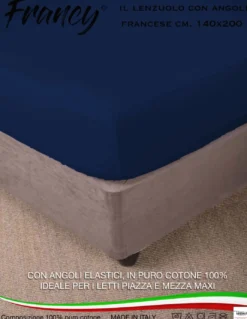 LENZUOLO CON ANGOLI FRANCY BLU SCURO FRANCESE 1 PIAZZA E MEZZA GRANDE MAXI
