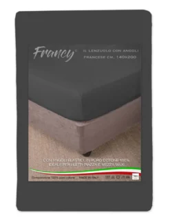 LENZUOLO CON ANGOLI FRANCY GRIGIO SCURO FRANCESE 1 PIAZZA E MEZZA GRANDE MAXI
