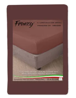 LENZUOLO CON ANGOLI FRANCY MARRONE FRANCESE 1 PIAZZA E MEZZA GRANDE MAXI