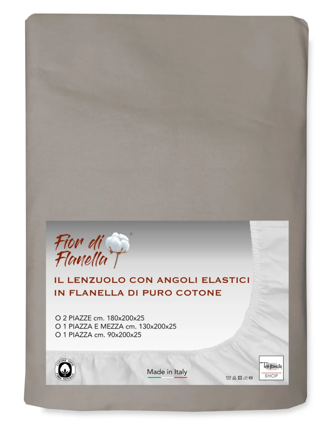 LENZUOLO Con Angoli IN FLANELLA TORTORA Fior di Flanella © TUTTE LE MISURE
