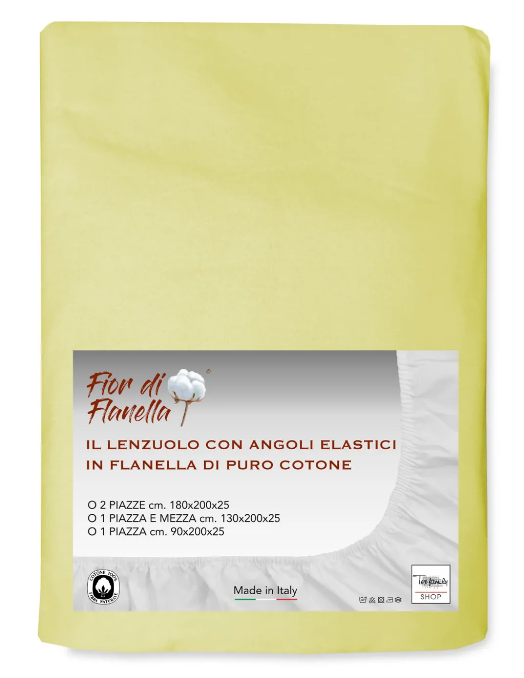 LENZUOLO Con Angoli IN FLANELLA GIALLO Fior di Flanella ©TUTTE LE MISURE