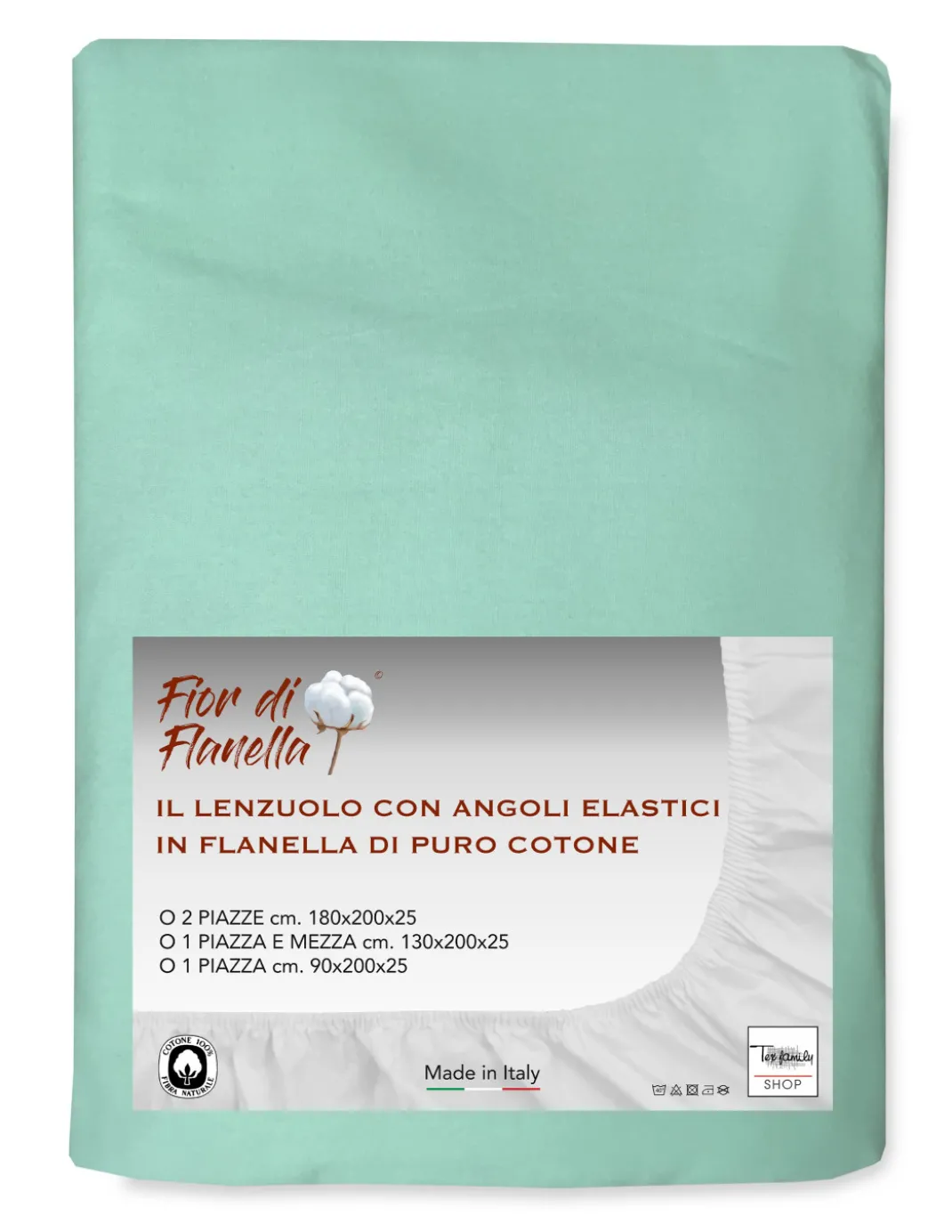 LENZUOLO Con Angoli IN FLANELLA VERDINO Fior di Flanella © TUTTE LE MISURE