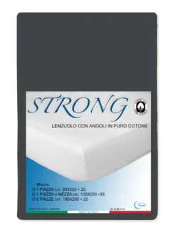 Lenzuolo con Angoli Strong Tinta Unita Grigio Piombo, 100% Cotone, Lavabile, Made in Italy