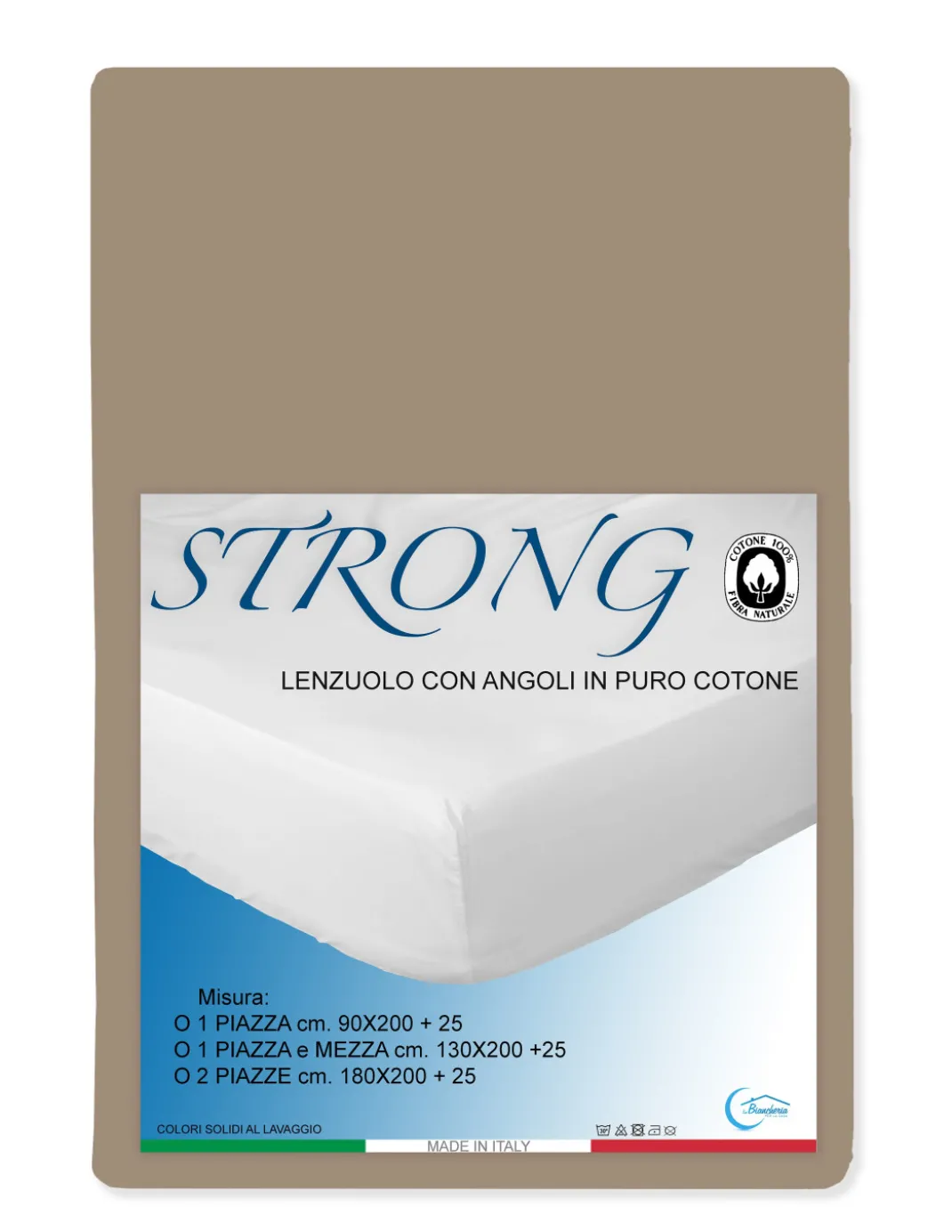 LENZUOLO con ANGOLI STRONG tinta unita NOCCIOLA made in Italy