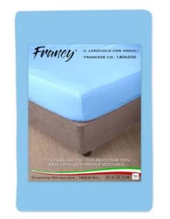 LENZUOLO FRANCY CON ANGOLI AZZURRO FRANCESE 1 PIAZZA E MEZZA GRANDE MAXI
