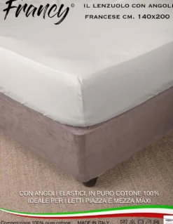 LENZUOLO FRANCY CON ANGOLI BEIGE FRANCESE 1 PIAZZA E MEZZA 140 GRANDE MAXI