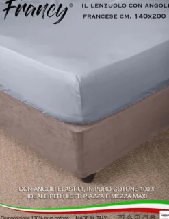 LENZUOLO FRANCY CON ANGOLI GRIGIO FRANCESE 1 PIAZZA E MEZZA GRANDE MAXI