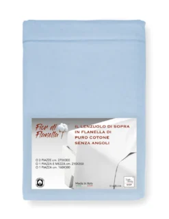 Lenzuolo Sopra in Flanella Senza Angoli Colore Azzurro - Puro Cotone Morbido | Made in Italy | Per Materassi Maxi e Fuori Misura