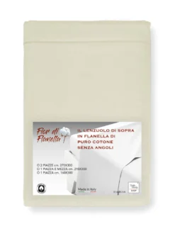 Lenzuolo Sopra in Flanella Senza Angoli Colore Panna - Puro Cotone Morbido | Made in Italy | Per Materassi Maxi e Fuori Misura