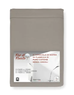 Lenzuolo Sopra in Flanella Senza Angoli Tortora - Puro Cotone Morbido | Made in Italy | Per Materassi Maxi e Fuori Misura