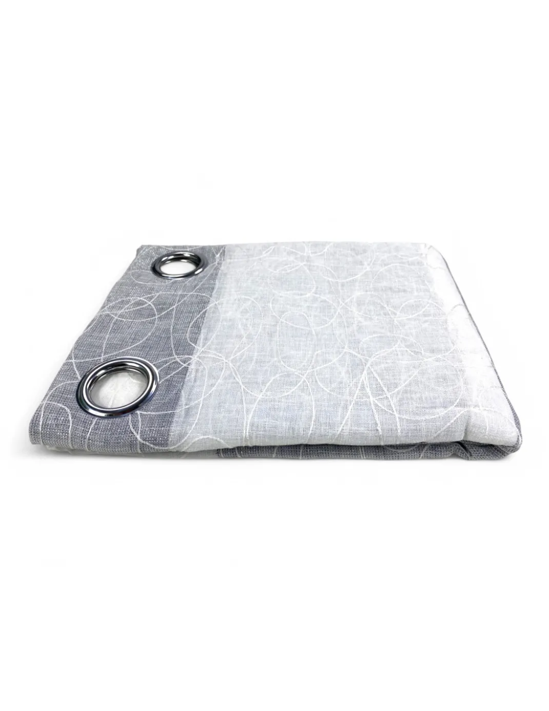 Nettuno Ricamata a Righe 140x300 cm Grigio con Lurex - Stile Moderno - Poliestere Semitrasparente con Anelli
