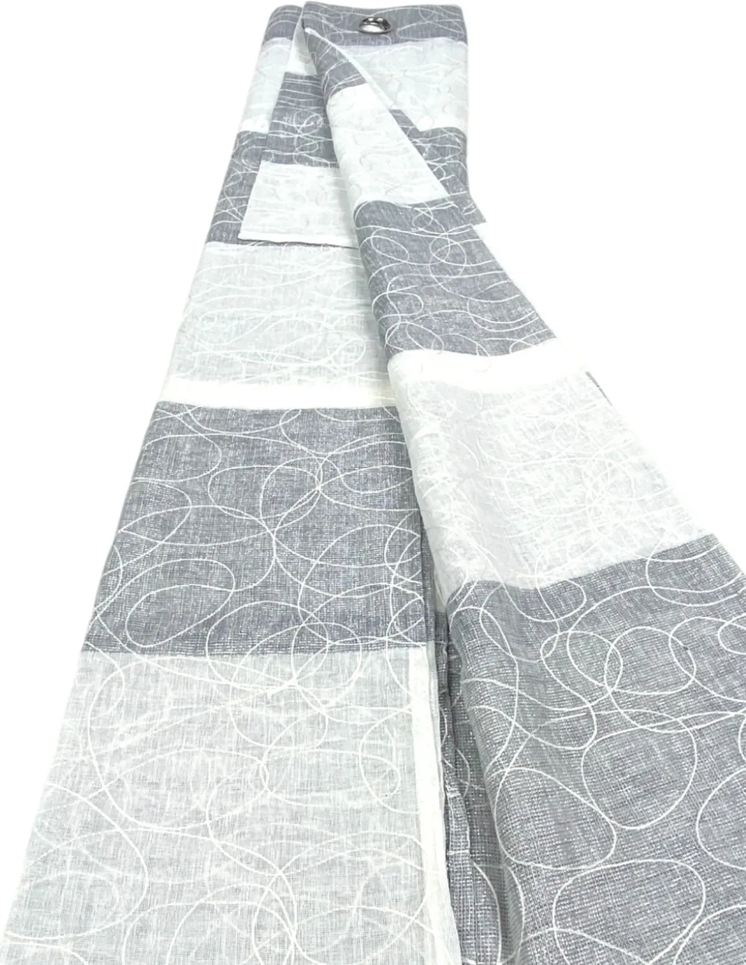 Nettuno Ricamata a Righe 140x300 cm Grigio con Lurex - Stile Moderno - Poliestere Semitrasparente con Anelli