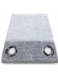 Nettuno Ricamata a Righe 140x300 cm Grigio con Lurex - Stile Moderno - Poliestere Semitrasparente con Anelli