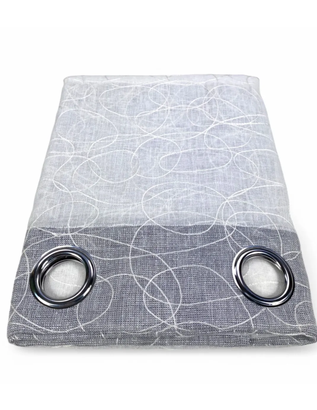 Nettuno Ricamata a Righe 140x300 cm Grigio con Lurex - Stile Moderno - Poliestere Semitrasparente con Anelli