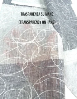 Nettuno Ricamata a Righe 140x300 cm Grigio con Lurex - Stile Moderno - Poliestere Semitrasparente con Anelli