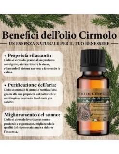 Olio Essenziale di Cirmolo Dolomiti – Pino Cembro Naturale per Aromaterapia, Diffusori e Cuscini in Cirmolo – Made in Italy