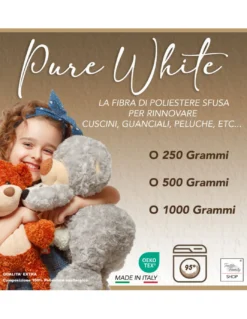 Ovatta Morbida e fioccata 100% Poliestere Made in Italy per riempimento di Bambole, Cuscini e Creazioni Fai da Te, Pure White