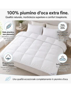 Piumino d’Oca Estivo Matrimoniale Tex Tirol Stella Alpina Light 100 GSM, 100% Piumino Extra Fine, Cotone 100%, 2** Light