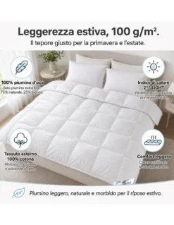 Piumino d’Oca Estivo Matrimoniale Tex Tirol Stella Alpina Light 100 GSM, 100% Piumino Extra Fine, Cotone 100%, 2** Light