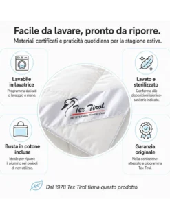 Piumino d’Oca Estivo Tex Tirol Stella Alpina Light 100 GSM, 100% Piumino Extra Fine, Cotone 100%, 2** Light