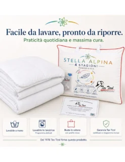Piumino d’Oca 4 Stagioni Matrimoniale 250x200 Tex Tirol Stella Alpina, 2 Strati 300+100 GSM, 100% Piumino