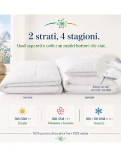 Piumino d’Oca 4 Stagioni Matrimoniale 250x200 Tex Tirol Stella Alpina, 2 Strati 300+100 GSM, 100% Piumino