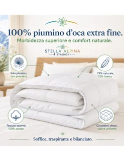Piumino d’Oca 4 Stagioni Matrimoniale 250x200 Tex Tirol Stella Alpina, 2 Strati 300+100 GSM, 100% Piumino