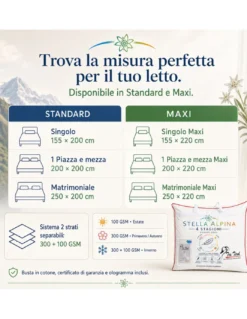 Piumino d’Oca 4 Stagioni Tex Tirol Stella Alpina, 2 Strati 300+100 GSM, 100% Piumino Extra Fine, Cotone 100%