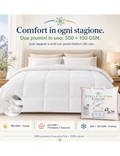 Piumino d’Oca 4 Stagioni Tex Tirol Stella Alpina, 2 Strati 300+100 GSM, 100% Piumino Extra Fine, Cotone 100%