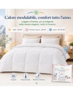 Piumino d’Oca 4 Stagioni Tex Tirol Stella Alpina, 2 Strati 300+100 GSM, 100% Piumino Extra Fine, Cotone 100%