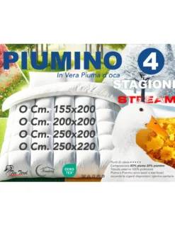 Piumino d’Oca Stream 4 Stagioni - Trapunta Letto Caldo Leggero - 80% Piuma, 20% Piumino - Singolo e Matrimoniale