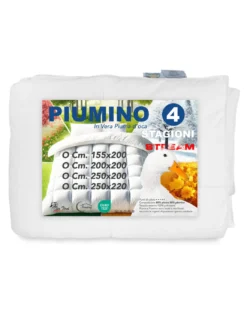 Piumino d’Oca Stream 4 Stagioni - Trapunta Letto Caldo Leggero - 80% Piuma, 20% Piumino - Singolo e Matrimoniale