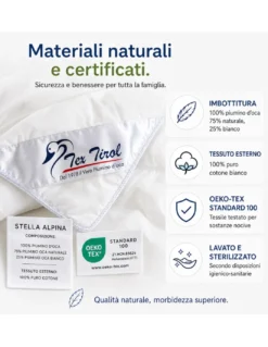 Piumino d’Oca Tex Tirol Stella Alpina Medium 200 GSM, 100% Piumino Extra Fine, Cotone 100%, 3*** Medium