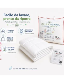 Piumino d’Oca Tex Tirol Stella Alpina Medium 200 GSM, 100% Piumino Extra Fine, Cotone 100%, 3*** Medium