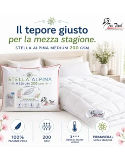 Piumino d’Oca Tex Tirol Stella Alpina Medium 200 GSM, 100% Piumino Extra Fine, Cotone 100%, 3*** Medium