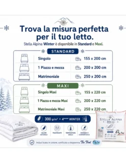 Piumino d’Oca Tex Tirol Stella Alpina Winter 300 GSM, 100% Piumino Extra Fine, Cotone 100%, 4**** Winter