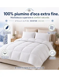Piumino d’Oca Tex Tirol Stella Alpina Winter 300 GSM, 100% Piumino Extra Fine, Cotone 100%, 4**** Winter