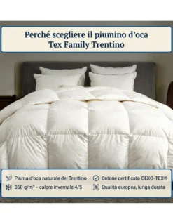 Piumino d’Oca Trentino, Piumone Invernale, 100% Piuma d’Oca Naturale, Imbottitura 360 g/mq, Certificato OEKO-TEX